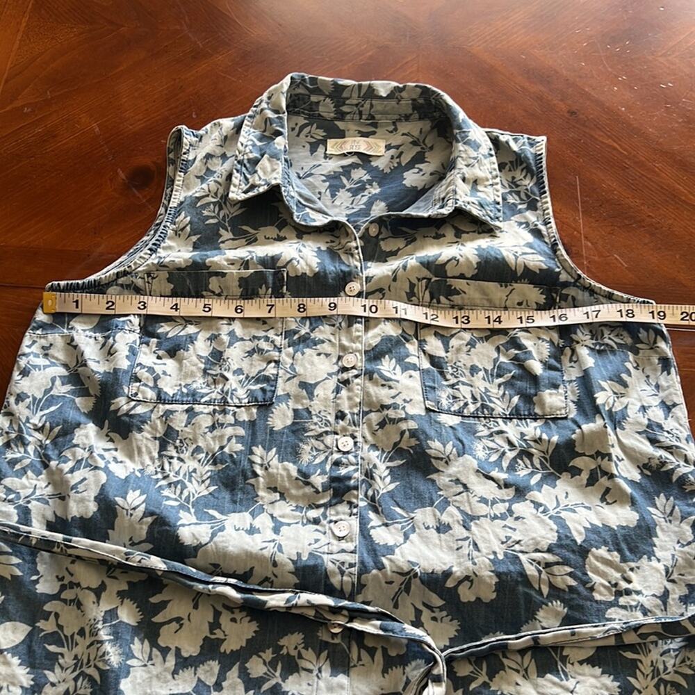 Pink Rose Size L Blue Floral Print Chambray Shirt Dress with Belt - Picture 9 of 10